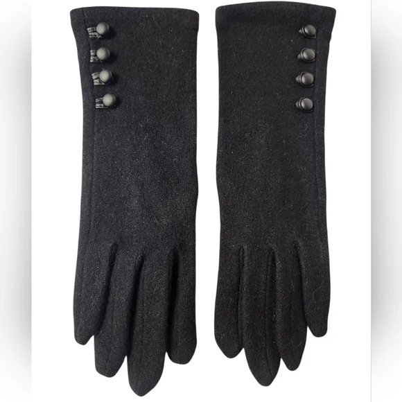 Lauren Ralph Lauren Wool & Cashmere Black Gloves with Button Detail Size Small